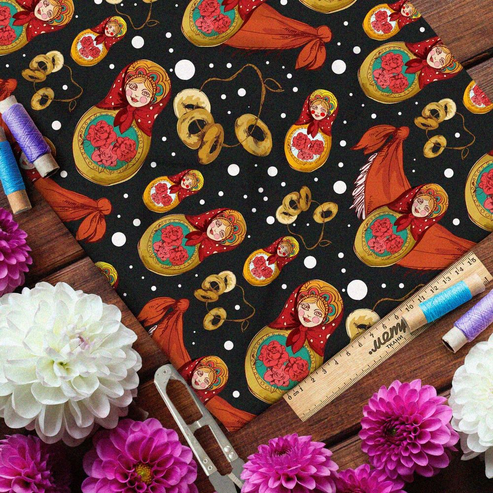 Ткань шифон баранки и матрёшки