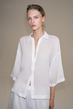 ZARA БРЮКИ ИЗ ЛЬНА С РАЗРЕЗАМИ — ZW COLLECTION, БЕЛЫЙ