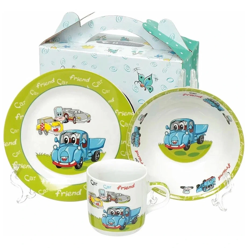 Набор посуды из керамики 3 предмета «Синий грузовик» (тарелка 17.5см, салатник 15см, кружка 230мл), Daniks, C425