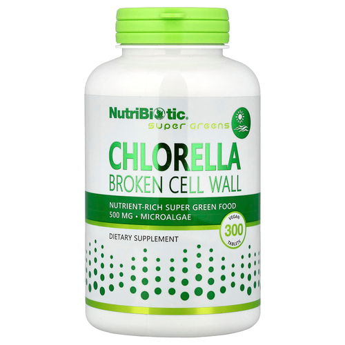 NutriBiotic, хлорелла, 300 веганских таблеток (500 мг в 1 таблетке)