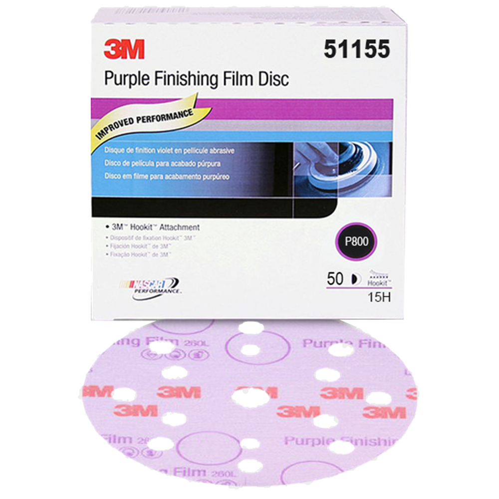 3M Hookit Purple Finishing Film Disc 51155 260L P800 15 Hole