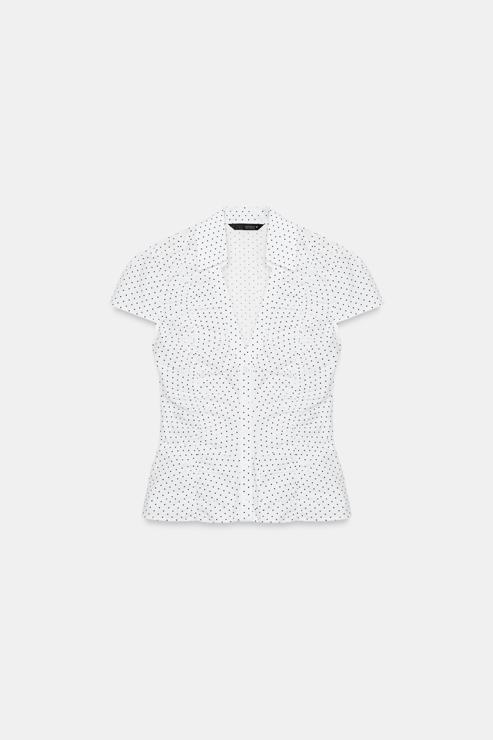 ZARA ТОП ИЗ ПОПЛИНА С ВОЛАНОМ, БЕЛЫЙ/ЧЕРНЫЙ
