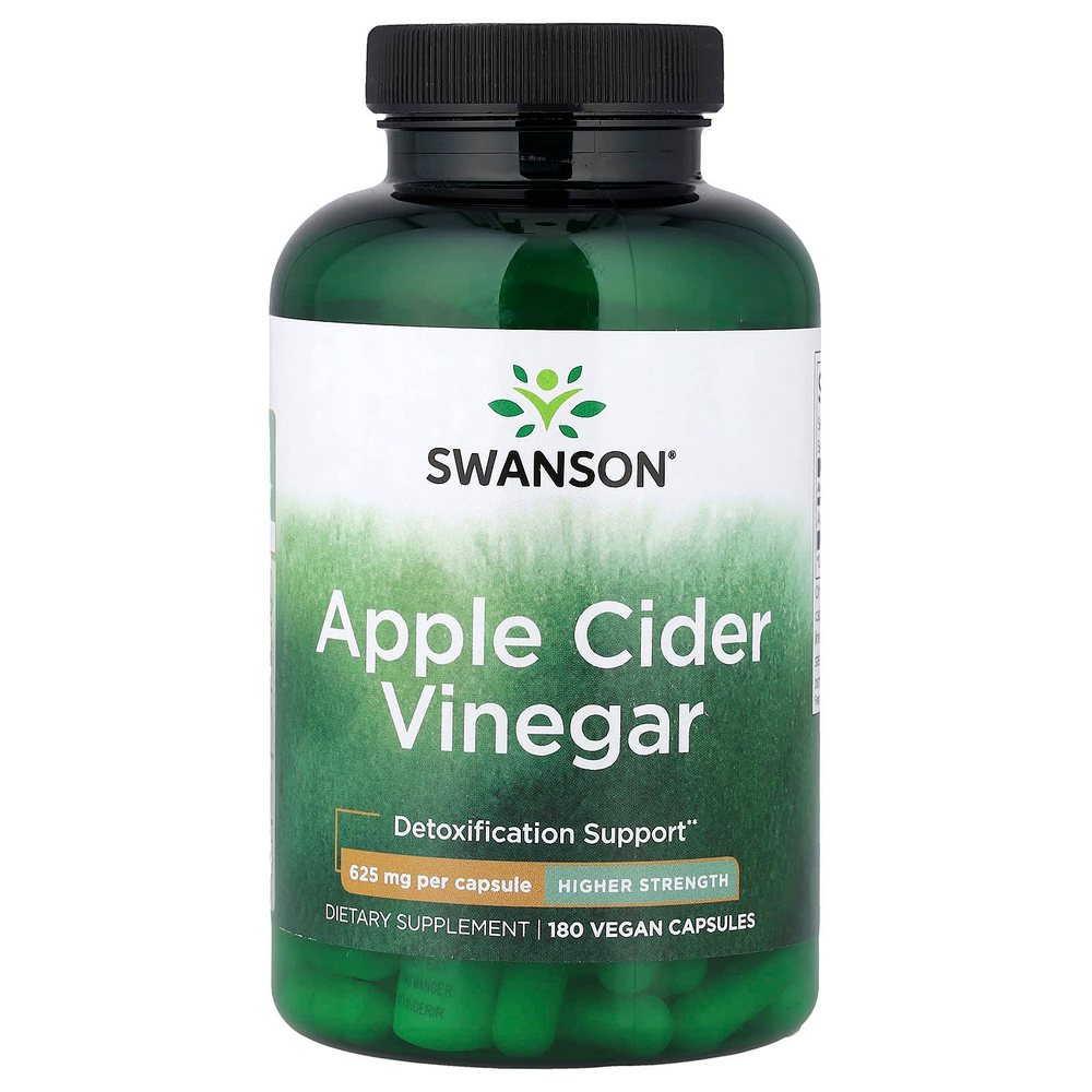 Swanson Vitamins, яблочный уксус, повышенная сила действия, 180 веганских капсул (625 мг в 1 капсуле)