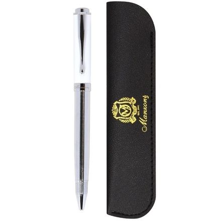 Ручка шариковая Manzoni Saturnia синяя, 1мм, объёмный стержень, поворотная, кожаный чехол