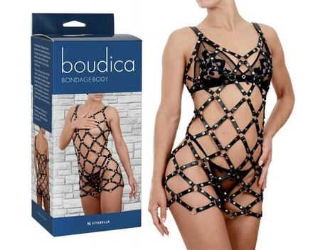 Черное платье Boudica в виде сетки из кожаных полос