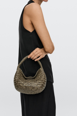 Massimo Dutti Мини-сумока из плетеной кожи наппа, хаки