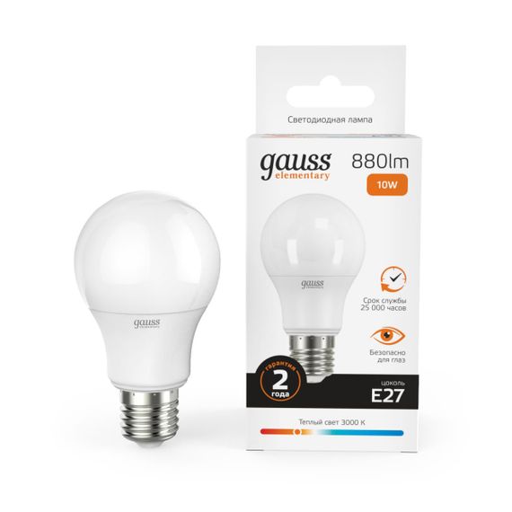 Лампа светодиодная Gauss E27 10W 3000K матовая 23210