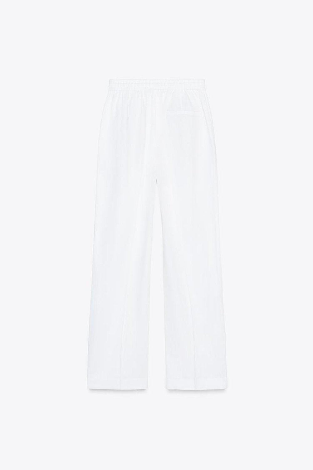 ZARA БРЮКИ ПРЯМОГО КРОЯ ИЗ СМЕСОВОГО ЛЬНА, ЖЕЛТОВАТО-БЕЛЫЙ