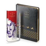 Подарочный набор: Шариковая ручка Parker Jotter Horse Special Edition в подарочной коробке и ежедневник недатированный черный с золотым срезом