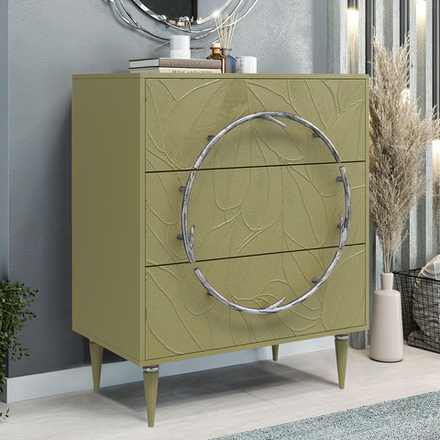 Комод Арт Колор leaves Классик Сильвер с 3 ящиками Зеленая олива