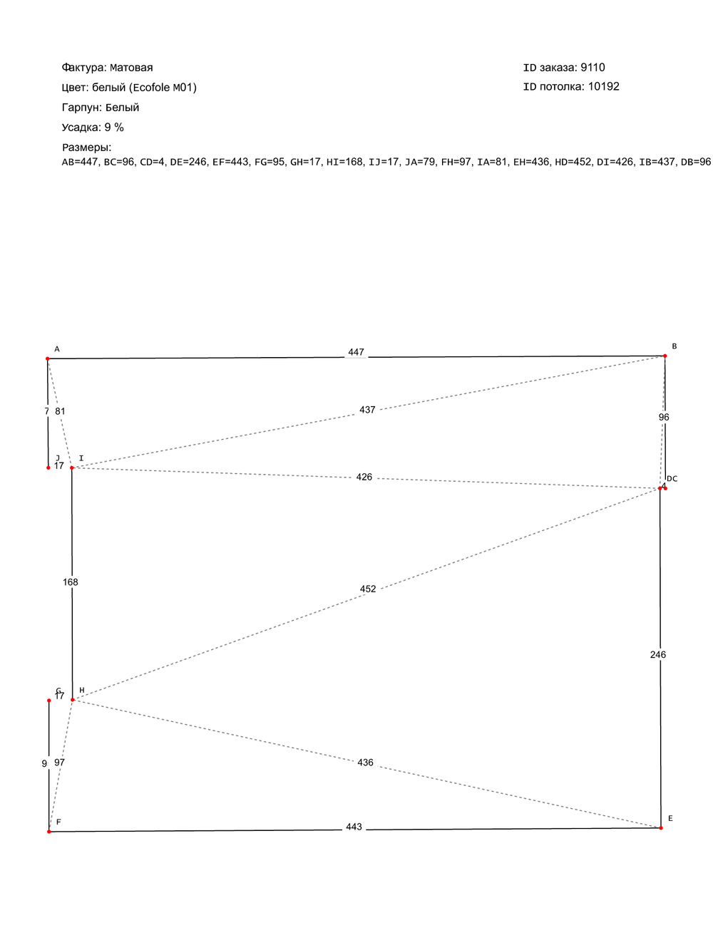 Матовый натяжной потолок 14.9 м2