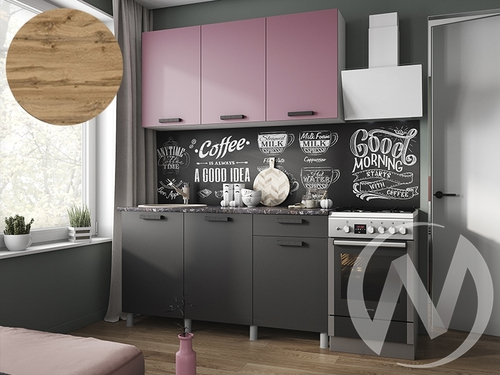 Кухня Кьяра 1.5м (корпус белый/карбон сакура; карбон вулкан) 26мм дуб вотан