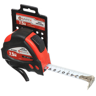 Рулетка 7.5 м, обрезиненный пластик, магнитн, 25 мм, автостоп, + 2 кнопки, Bartex, 32G-7525, JB 03, шт