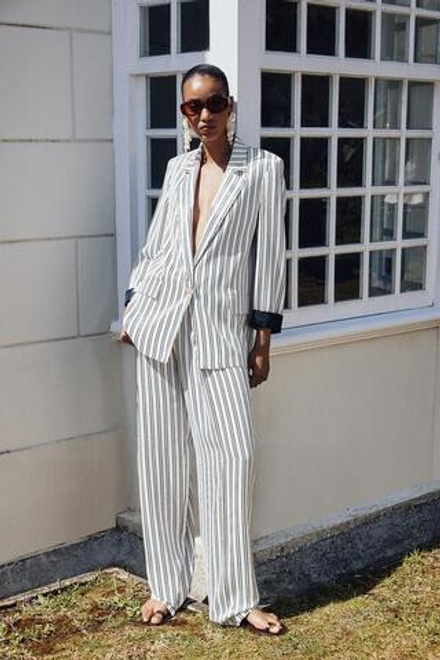 ZARA ШИРОКИЕ БРЮКИ В ПОЛОСКУ С ПУГОВИЦАМИ, СИНИЙ/БЕЛЫЙ