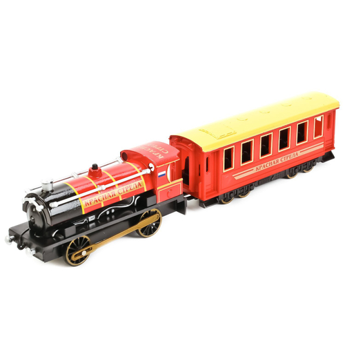 Паровоз с вагоном свет+звук красный