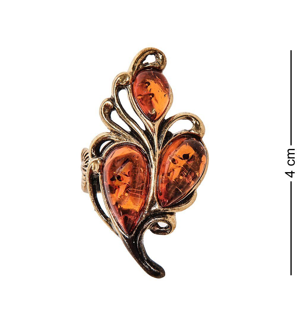 AM-2430 Кольцо «Винтажный лист» (латунь, янтарь)