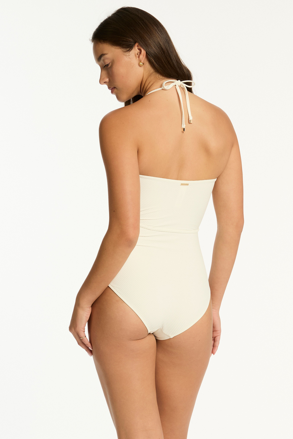 Купальник слитный с V-деталью "Морской", белый