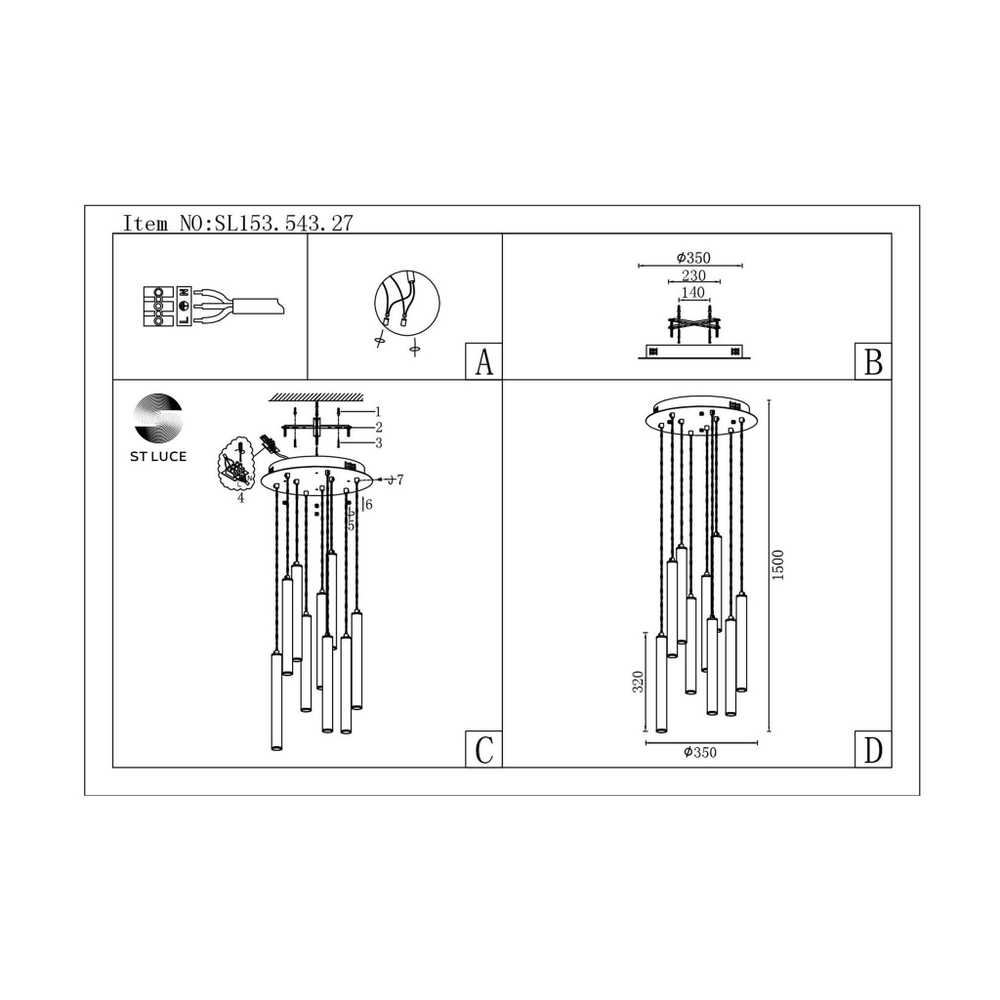 ST153.543.27 Светильник подвесной Белый LED 1*27W 4000K 2 295Lm Ra  IP20 D350xH1 500 180-240V