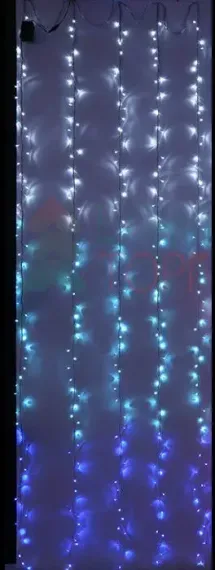 Занавес с эффектом бегущий огонь 2*1.6 м., 24V, 150 LED ламп бело - синего цвета, прозрачный провод, Beauty Led (ESI150-SH10-1WB)