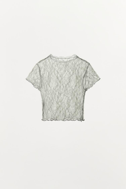 ZARA КРУЖЕВНОЙ КРОП-ТОП, ЗЕЛЕНОВАТЫЙ