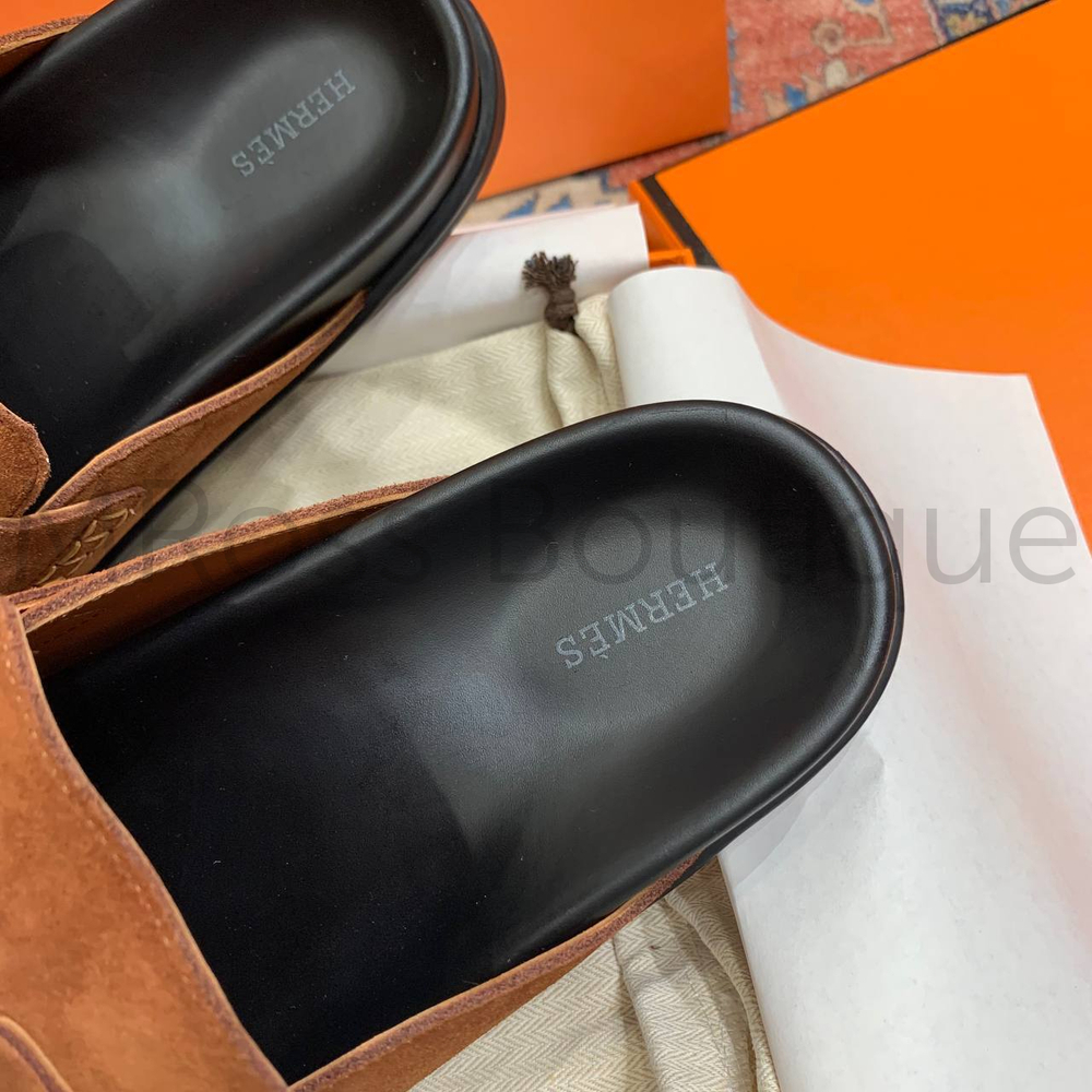 Мужские мюли Hermes Go Mule в коричневом цвете из замши