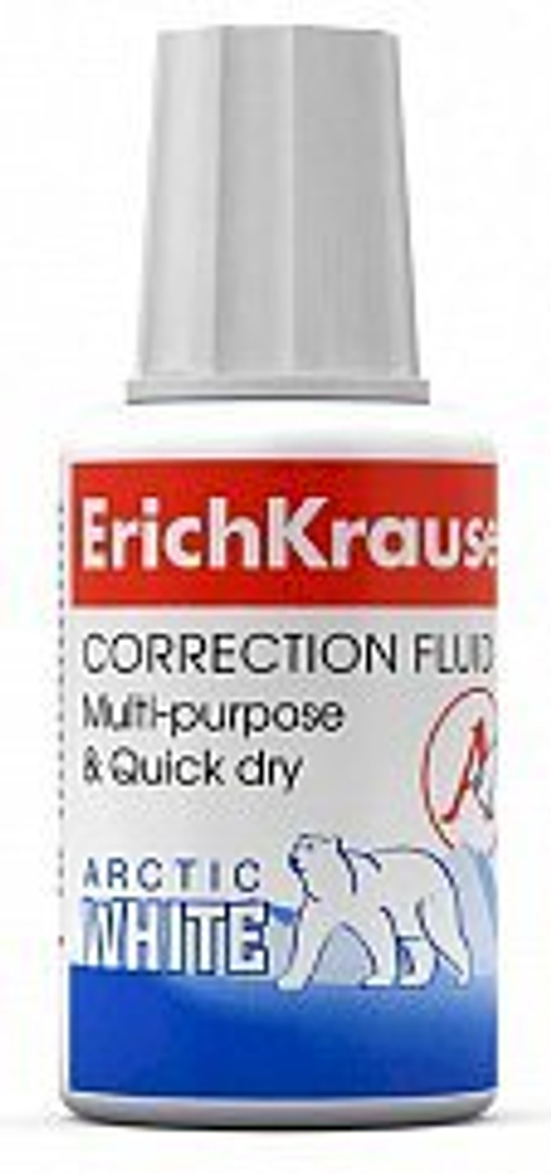 Корректирующая жидкость ErichKrause Arctic white, 20 мл, с кисточкой, 10 штук