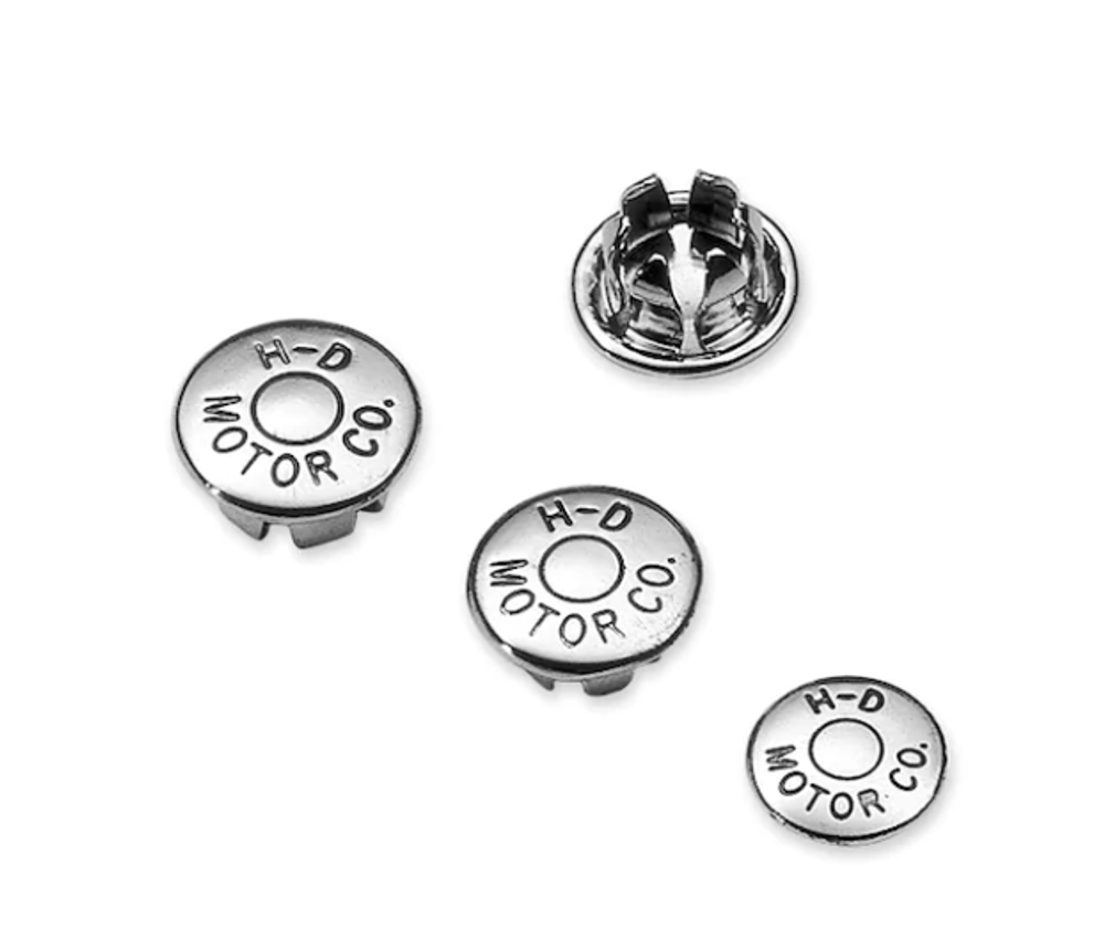 94529-95 КОМПЛЕКТ СТАЛЬНЫХ ЗАГЛУШЕК, ДЛЯ МАСКИРОВКИ БОЛТОВ (10 ШТ) С БУКВЕННЫМ ОБОЗНАЧЕНИЕМ &quot;H-D MOTOR CO&quot;, ТЕХНОЛОГИЯ ПР-ВА ШТАМПОВКА -35%