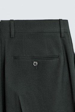 ZARA КОСТЮМНЫЕ БРЮКИ ИЗ ШЕРСТИ, ТЕМНО-ЗЕЛЕНЫЙ