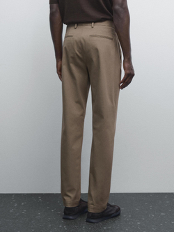 Massimo Dutti Зауженные брюки из смесового хлопка, хаки