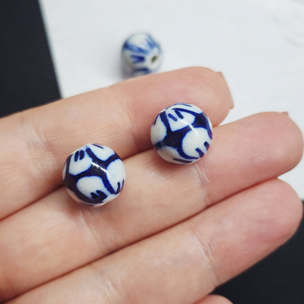 Бусины Гжель, керамические, синие голубые, р-р 12мм, штучно