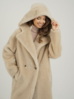 Шуба женская чебурашка тедди из эко меха, бежевая, SilverFox