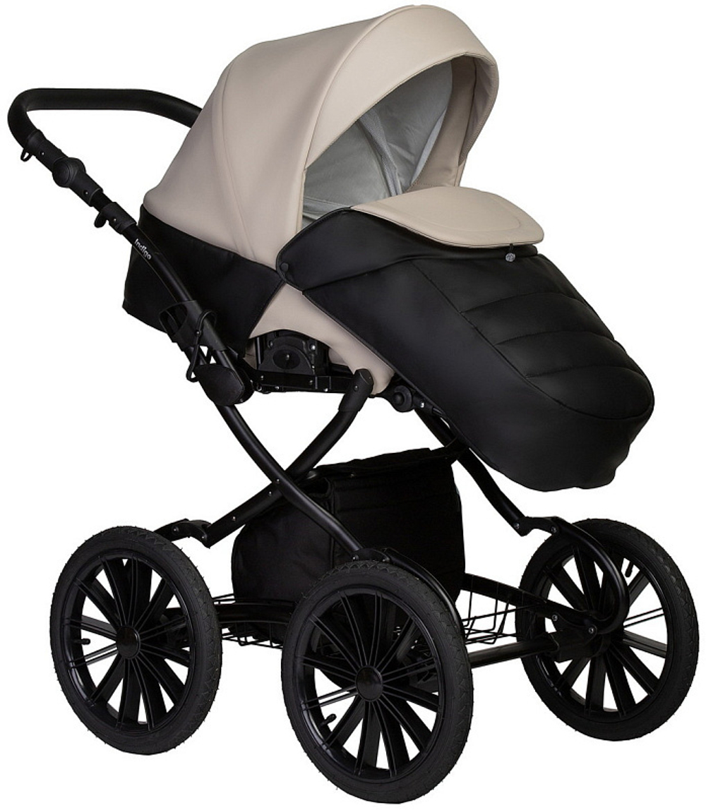 Детская коляска Indigo Mio Eco Plus 14 3 в 1 с автокреслом Avionaut Cosmo 04 черная кожа+св.бежевая кожа