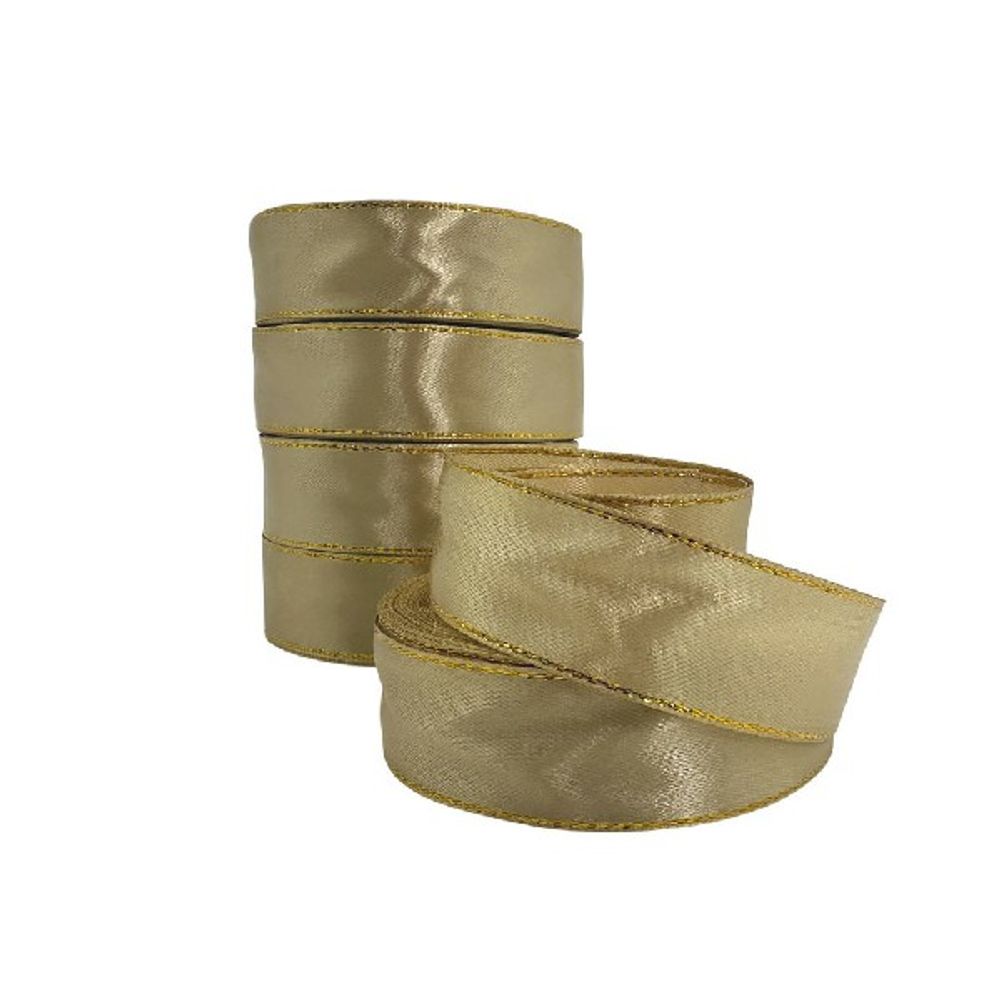 Лента атлас 25ммx25ярд ЗОЛОТОЙ КАНТ (Бежевый)