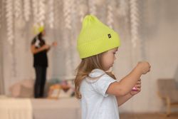 Шапка вязаная-резинка хлопковая КЭП(Сочный Лайм)