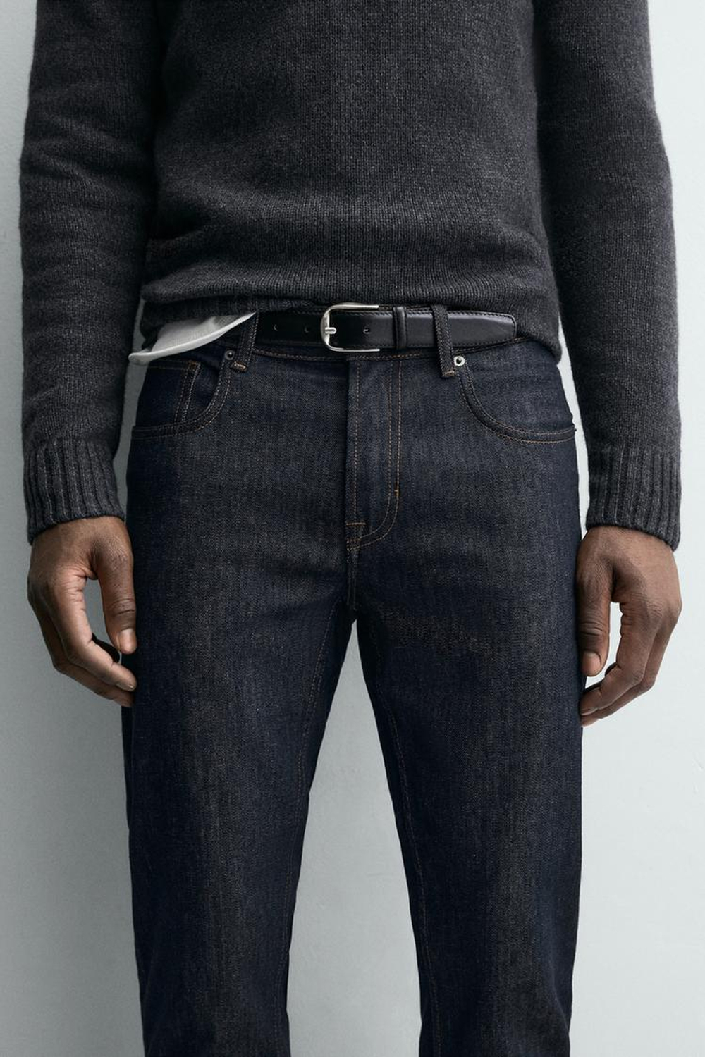 ZARA КОЖАНЫЙ РЕМЕНЬ С ДЕКОРАТИВНОЙ СТРОЧКОЙ, ЧЕРНЫЙ