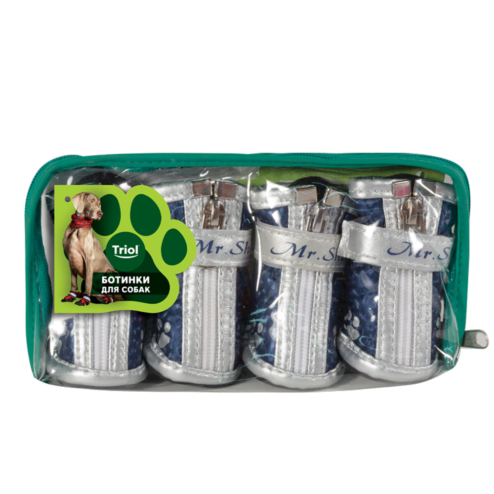 Ботинки Triol YXS089-0 для собак синие с "лапками" 40х30х40 мм (уп.4шт)