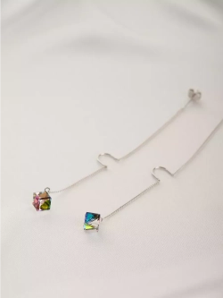 Серьги-протяжки Миражи с зелеными кристаллами Swarovski