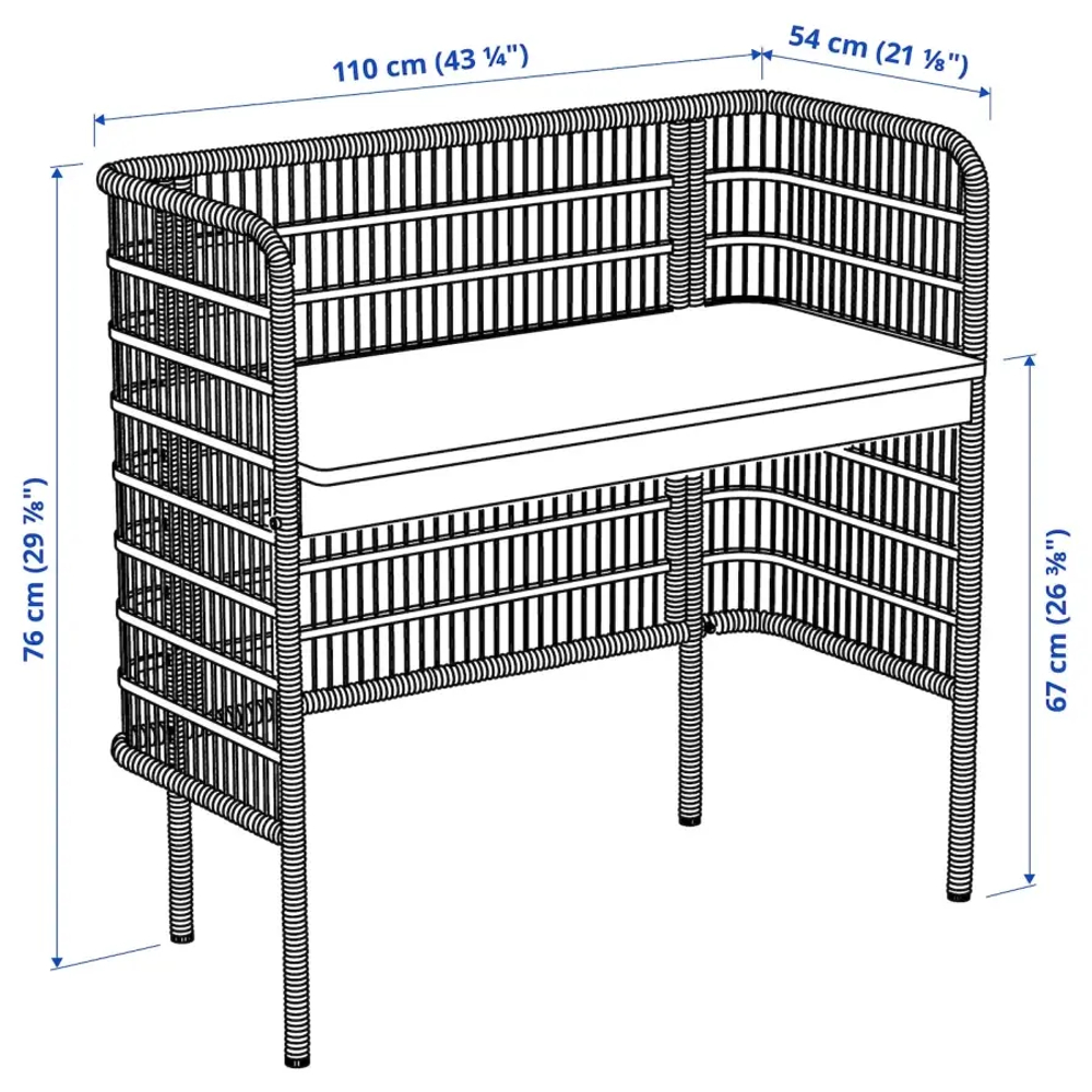 Письменный стол- FRYKSÅS IKEA /ФРИКСОС ИКЕА, ротанг, 110x54 см