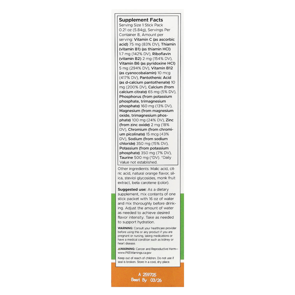 Swanson, Simply Hydrate, смесь электролитов для гидратации, апельсин, 8 стик-пакетов по 5,84 г (0,21 унции)