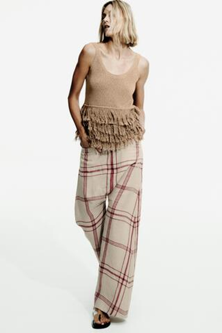 ZARA ТРИКОТАЖНЫЙ ТОП С БАХРОМОЙ, ЦВЕТ ПРЯЖИ