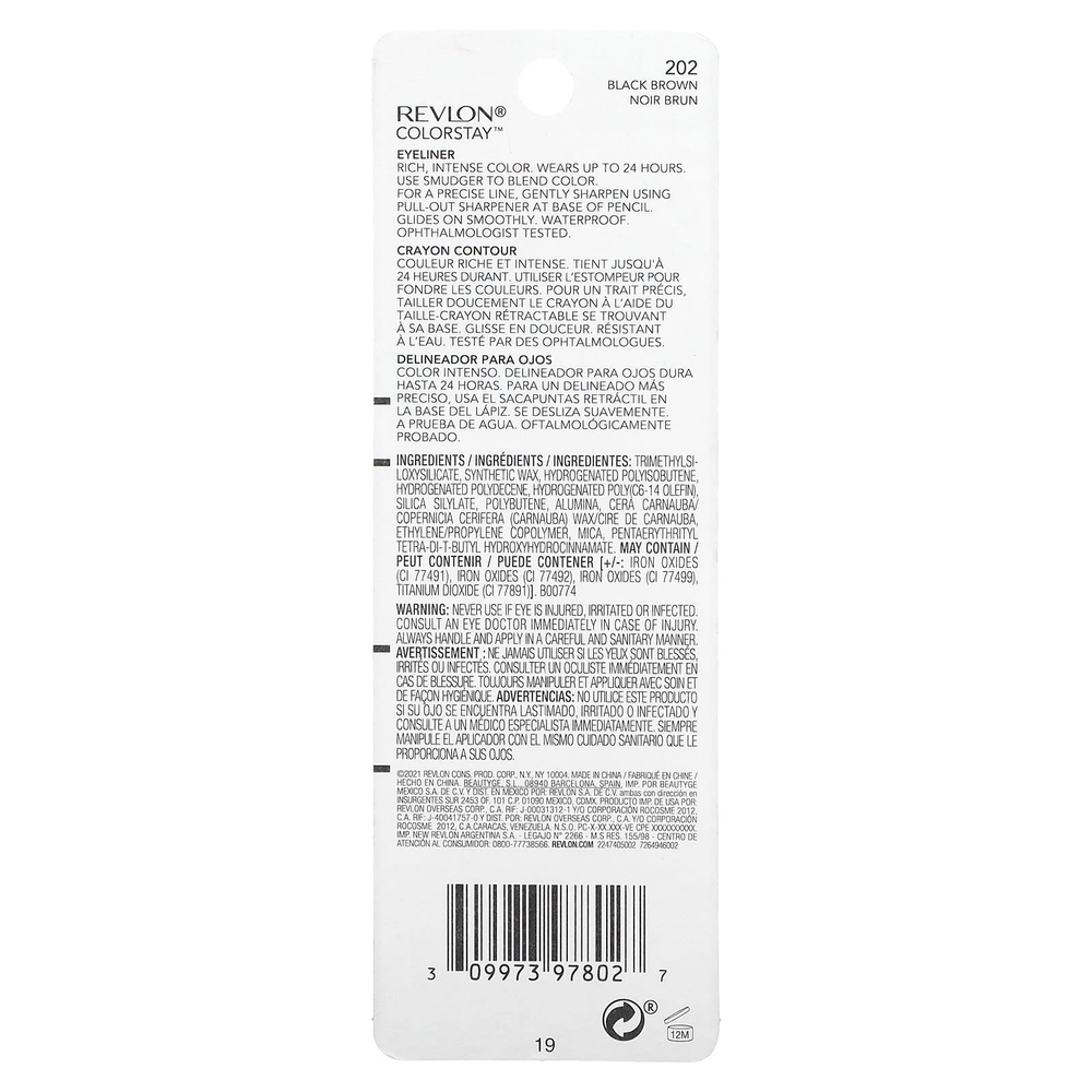 Revlon, Colorstay™, подводка для глаз, оттенок 202 черно-коричневый, 0,28 г (0,01 унции)