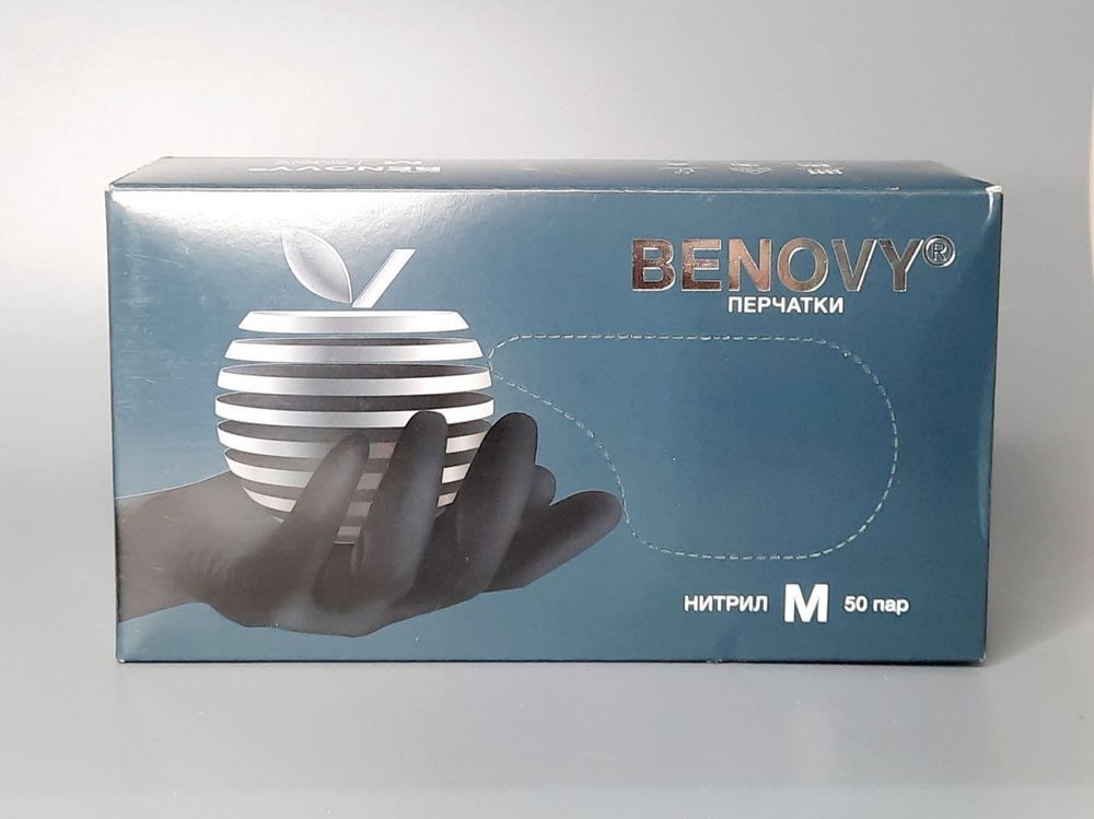 Benovy Перчатки нитриловые черные размер M, 100шт