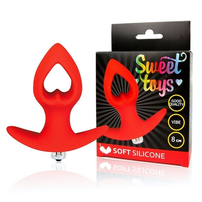 Анальная красная втулка со съемной вибропулей и отверстием в форме сердца Sweet Toys (Цвет: красный)