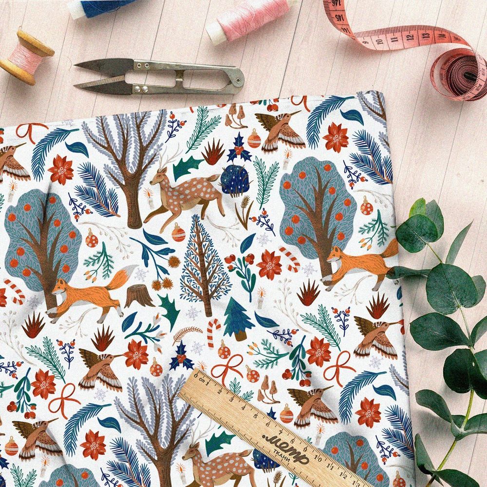 Ткань сатин животные в лесу