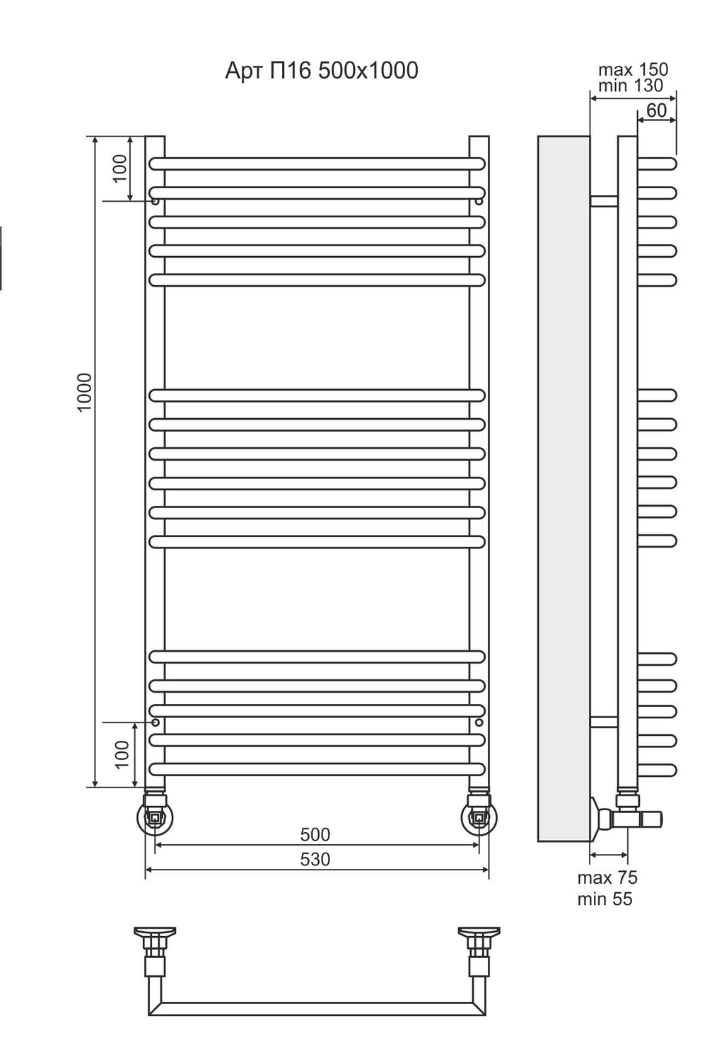 Полотенцесушитель водяной Terminus Арт П16 500х1000
