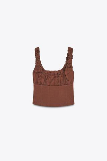 ZARA КОМБИНИРОВАННЫЙ ТОП, КОРИЧНЕВЫЙ