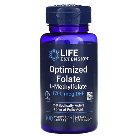 Витамины группы B Life Extension, оптимизированный фолат, 1700 мкг DFE, 100 вегетарианских таблеток