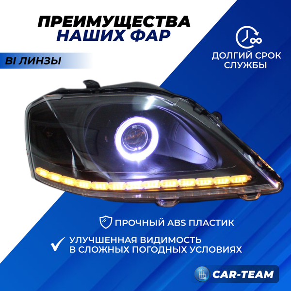 Фары Лада Ларгус передние круглые би линзы с ангельскими глазками и ДХО с поворотниками аля лексус, черная маска