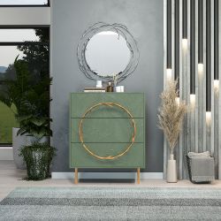 Комод Арт Колор leaves Стайл Голд с 3 ящиками Зеленый нефрит
