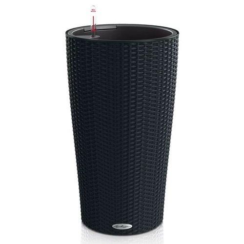 Кашпо Lechuza "Cilindro Cottager Complete graphite black" (пластик), D23хН41 см